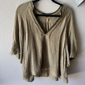 Free People Olive Green Boho Knit Blouse